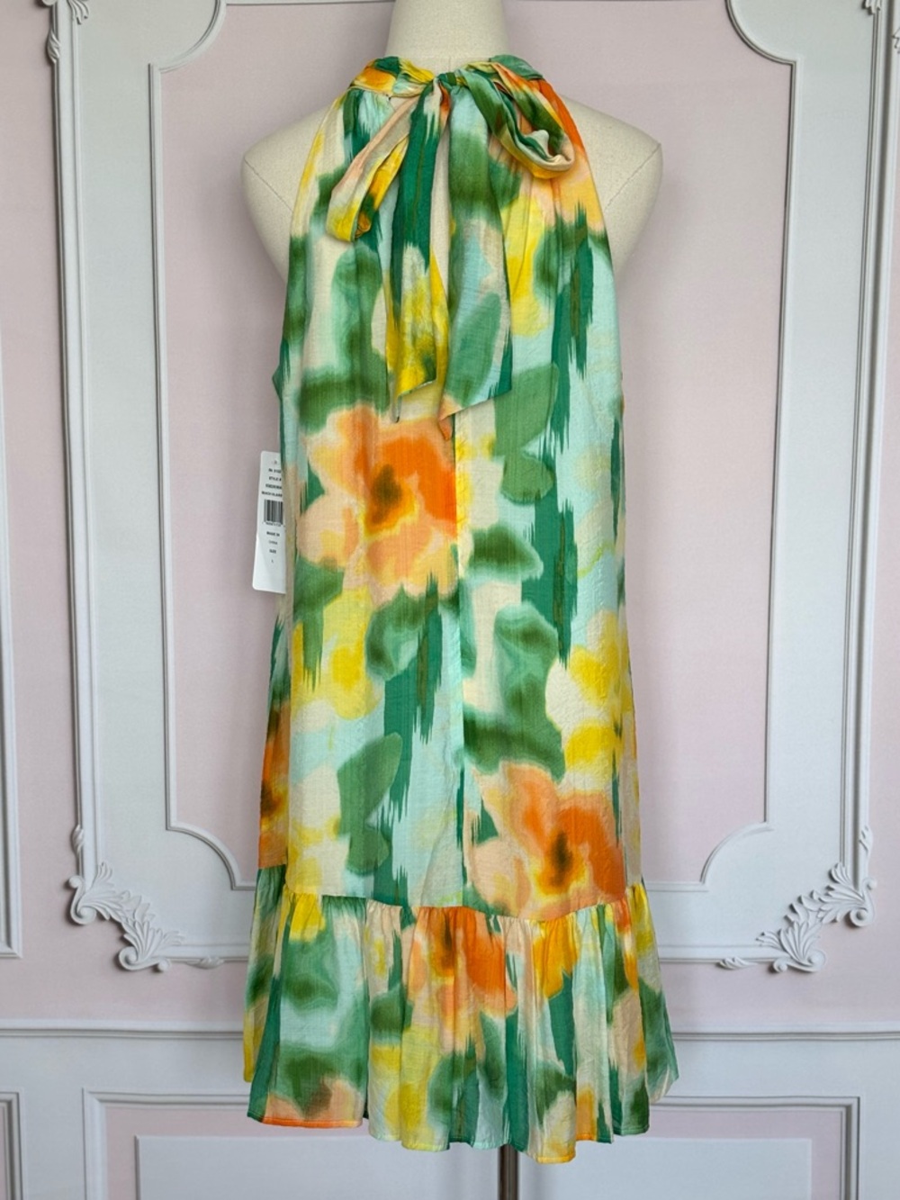 MSK Floral Sleeveless A-Line Silhouette Halter Dress--NWT--L - Picture 13 of 16